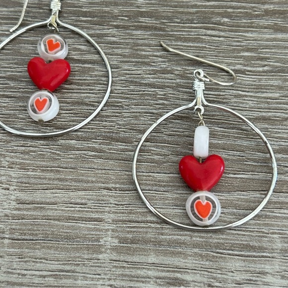 Silver Heart Hoop Earrings - Picture 10 of 12